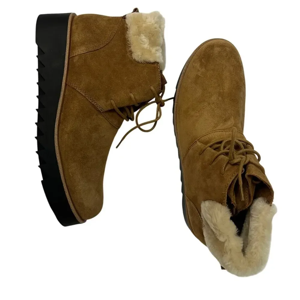 Eileen Fisher Wedge Bootie Kenille Sport Brown Suede New
